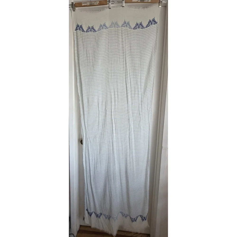 Talbots Striped Scarf White Blue Rectangle Wrap Shawl Stole Butterfly
